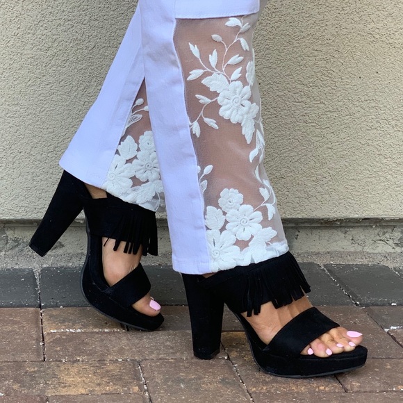 Boutique Shoes - NIB Black Fringe Platform High Heel Sandals